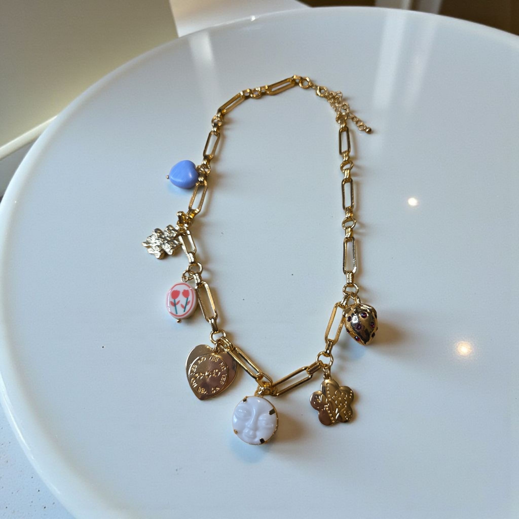 Gold Charm Necklace With Multicolor Accents